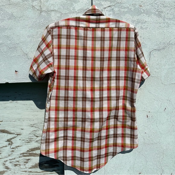 Vintage 1970s Men's Short Sleeve Plaid Shirt - Picture 3 of 5
